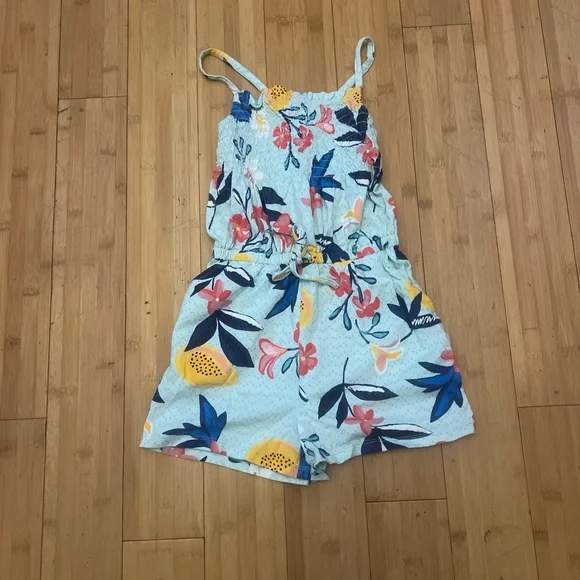 Tea Collection Blue and Yellow Romper Vibrant Floral Design - Picture 1 of 2